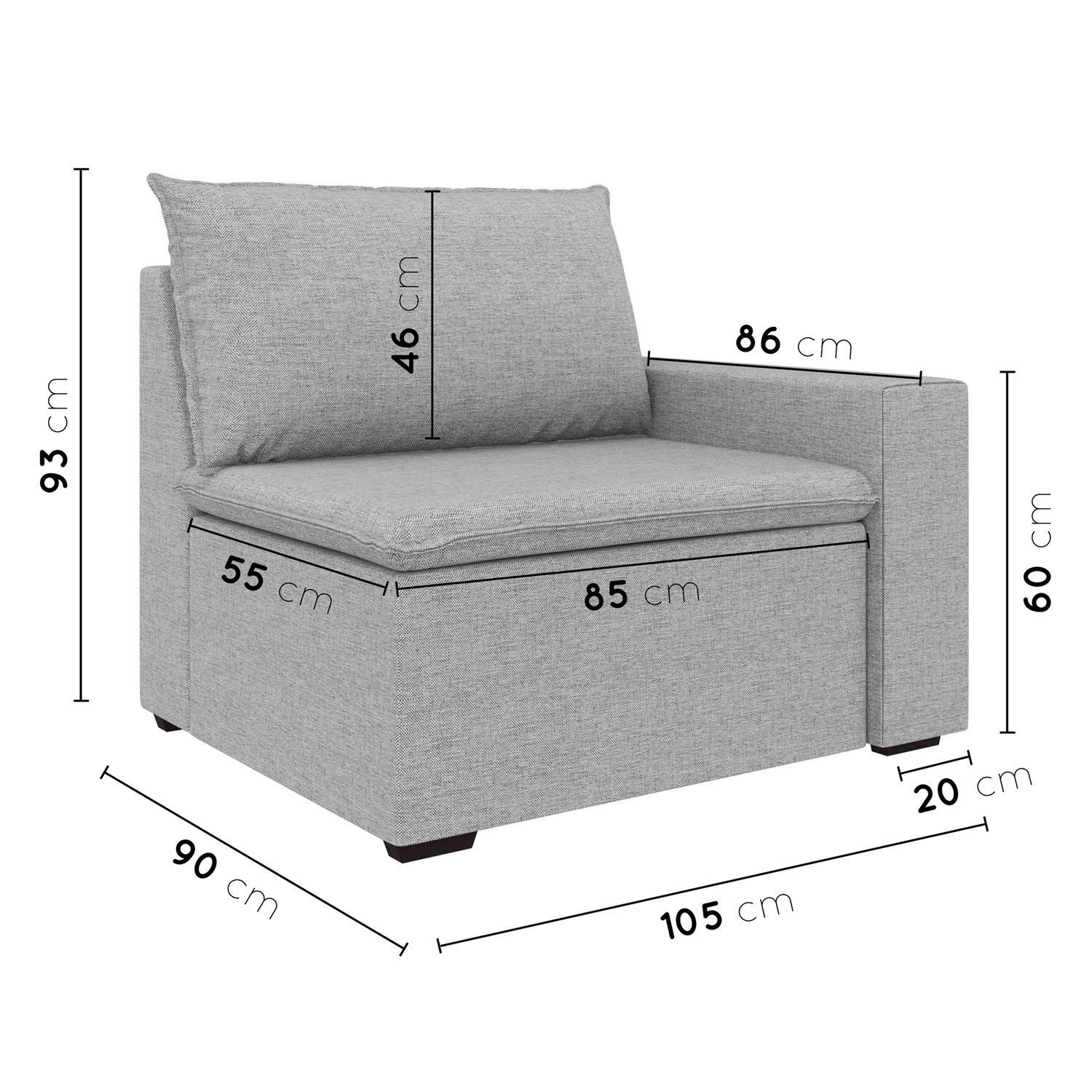 Sofá Modular com Braço Direito 105cm Zen Cabecasa Madeiramadeira - 3