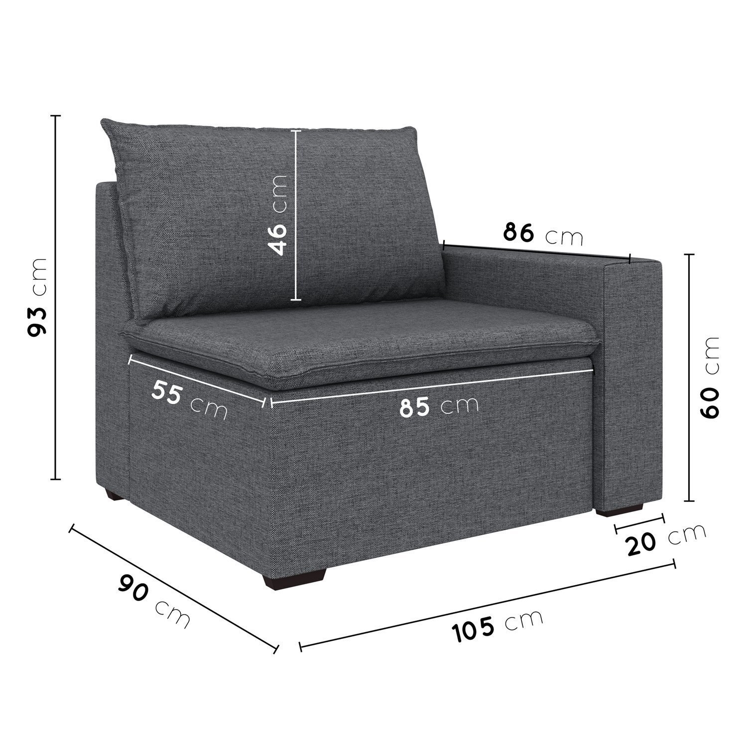 Sofá Modular com Braço Direito 105cm Zen Cabecasa Madeiramadeira - 3