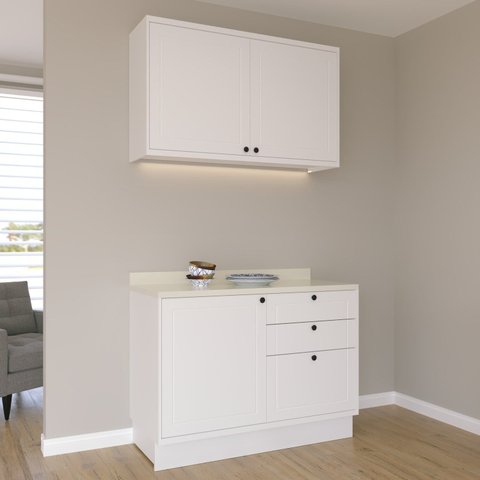 Cozinha Compacta Modulada 2 Peças 3 Portas 3 Gavetas Sevilha Branco/Ártico/Cinza Argila