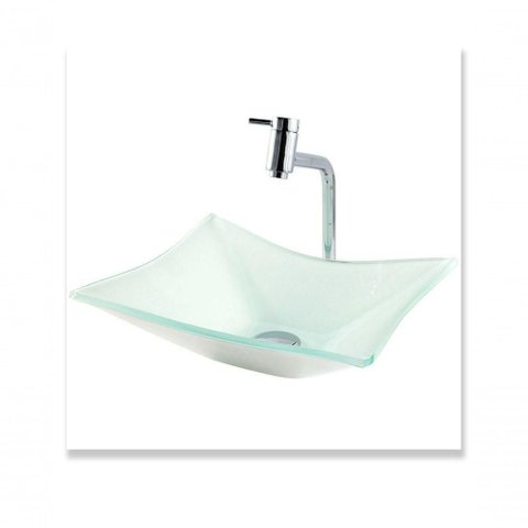 Cuba Branca de Vidro 39x34cm e Torneira Link e Válvula