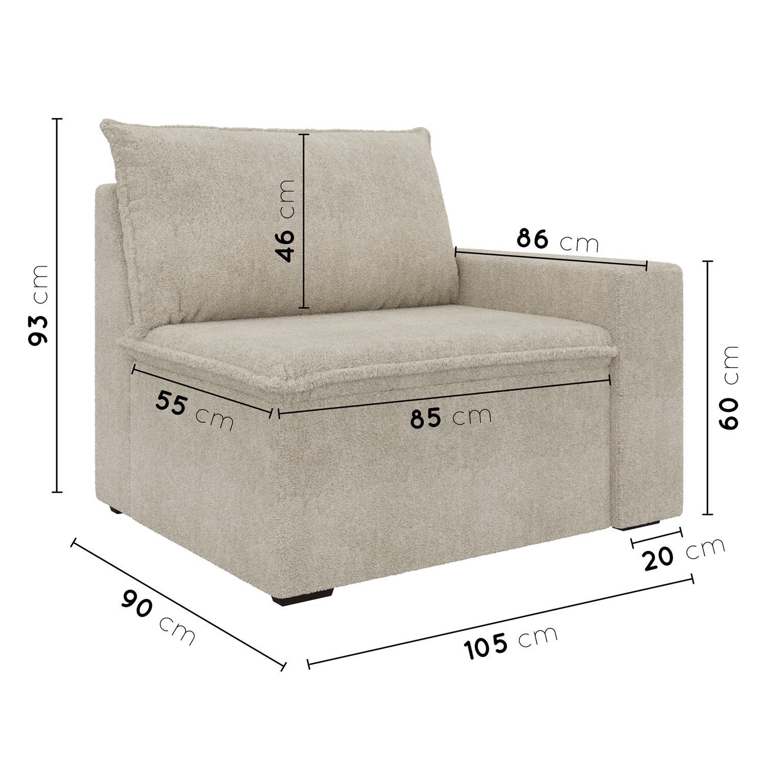 Sofá Modular com Braço Direito 105cm Zen Cabecasa Madeiramadeira - 3