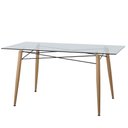 Ver imagem 1 de Mesa de Vidro Anm8083m Anima Office Retangular 180x90 Base Metal Preto Ferro Detalhe Imita Madeira