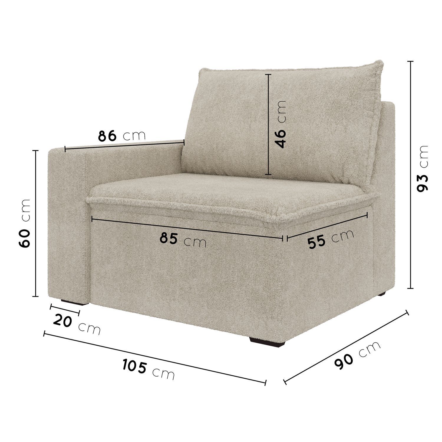 Sofá Modular Com Braço Esquerdo 105cm Zen CabeCasa MadeiraMadeira - 3