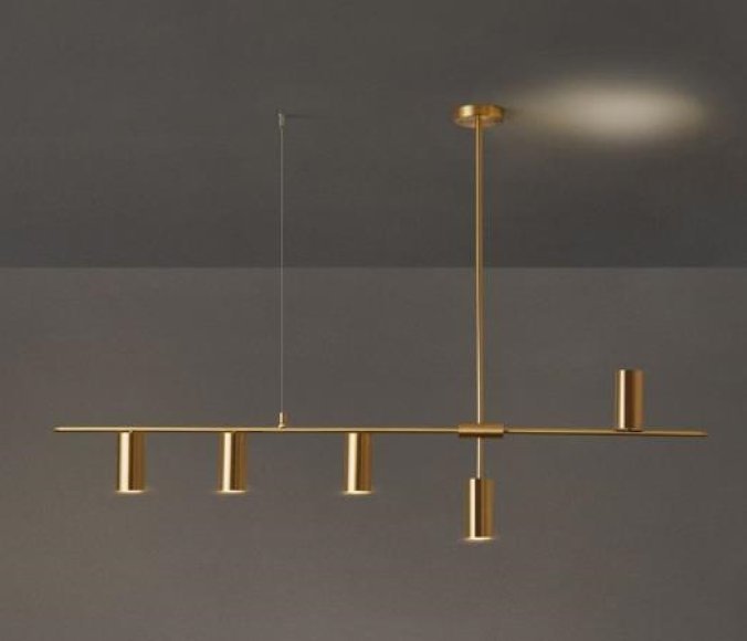 Pendente Moderno Slim Linear Para 5 Lâmpadas Mini Dicróicas- Luzes em 2 Direções - Cor Dourado - 2