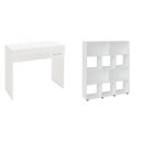 Ver imagem 2 de Conjunto 2 Peças com Escrivaninha com Gaveta e Estante para Livros 10 Nichos Branco 100% MDF