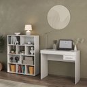 Ver imagem 1 de Conjunto 2 Peças com Escrivaninha com Gaveta e Estante para Livros 10 Nichos Branco 100% MDF