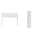 Ver imagem 2 de Conjunto 2 Peças com Escrivaninha com Gaveta e Estante para Livros 5 Prateleiras Branco 100% MDF