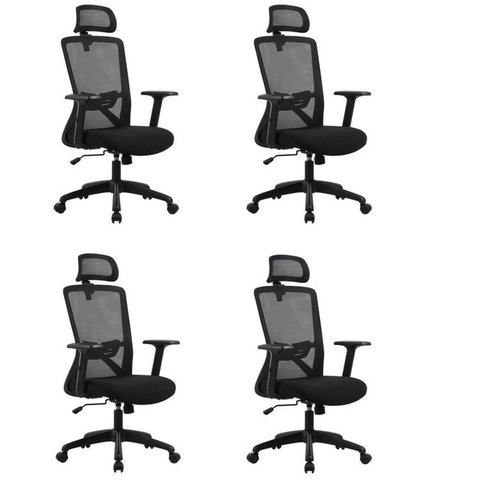 Kit com 4 Cadeiras para Escritório Presidente NR17 Office Dallas Preto Rivatti