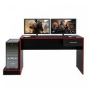 Ver imagem 7 de Conjunto 2 Peças com Mesa Gamer com Gaveta e Estante para Livros 10 Nichos Preto Vermelho 100% MDF