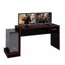 Ver imagem 6 de Conjunto 2 Peças com Mesa Gamer com Gaveta e Estante para Livros 10 Nichos Preto Vermelho 100% MDF