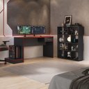 Ver imagem 1 de Conjunto 2 Peças com Mesa Gamer com Gaveta e Estante para Livros 10 Nichos Preto Vermelho 100% MDF
