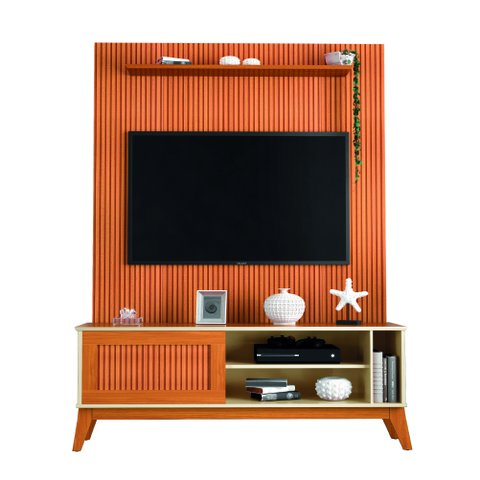 Rack Bancada Aruba com Painel para Tv até 55 Polegadas 1,35m Egeo Cedro/off White