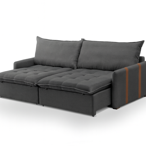 Sofá Retrátil sem Caixa 2 Lugares Faenzo 160cm Linho Cinza Cinza Luxo