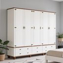 Ver imagem 1 de Guarda Roupa Casal Alegra S05 5 Portas 6 Gavetas MDF Off White Nogueira Lyam Decor 241cm
