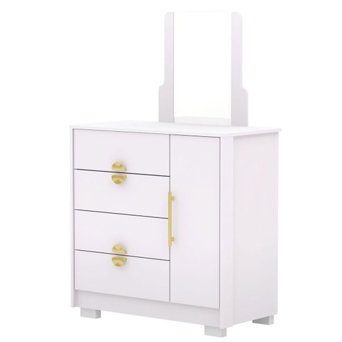 Cômoda Sapateira 4 Gavetas com Espelho Clarabella Branco/camarim