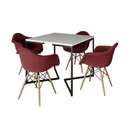 Ver imagem 2 de Jogo de Mesa Industrial Base Preta Tampo Quadrado 90cm Branco com 4 Poltronas Estofadas Vermelho