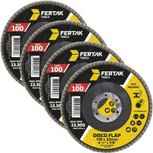 Disco Lixa Flap 115mm Grão 100 Madeira Aço Desbaste | 04 Un