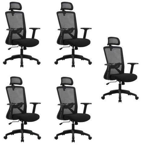 Kit com 5 Cadeiras para Escritório Presidente NR17 Office Dallas Preto Rivatti