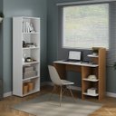 Ver imagem 1 de Conjunto 2 Peças com Escrivaninha 3 Praleiras com Estante para Livros 5 Prateleiras Branco Carvalho 100% MDF