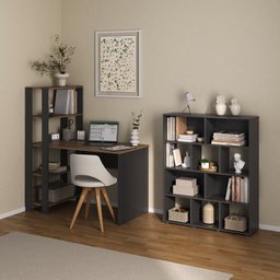 Kit 2 Peças com Escrivaninha Match e Estante para Livros 10 Nichos - 1