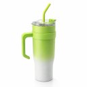 Ver imagem 1 de Copo Térmico Ms-958 1200ml Dupla Camada Aço Inox Grande com Canudo e Tampa:Degradê Verde e Branco