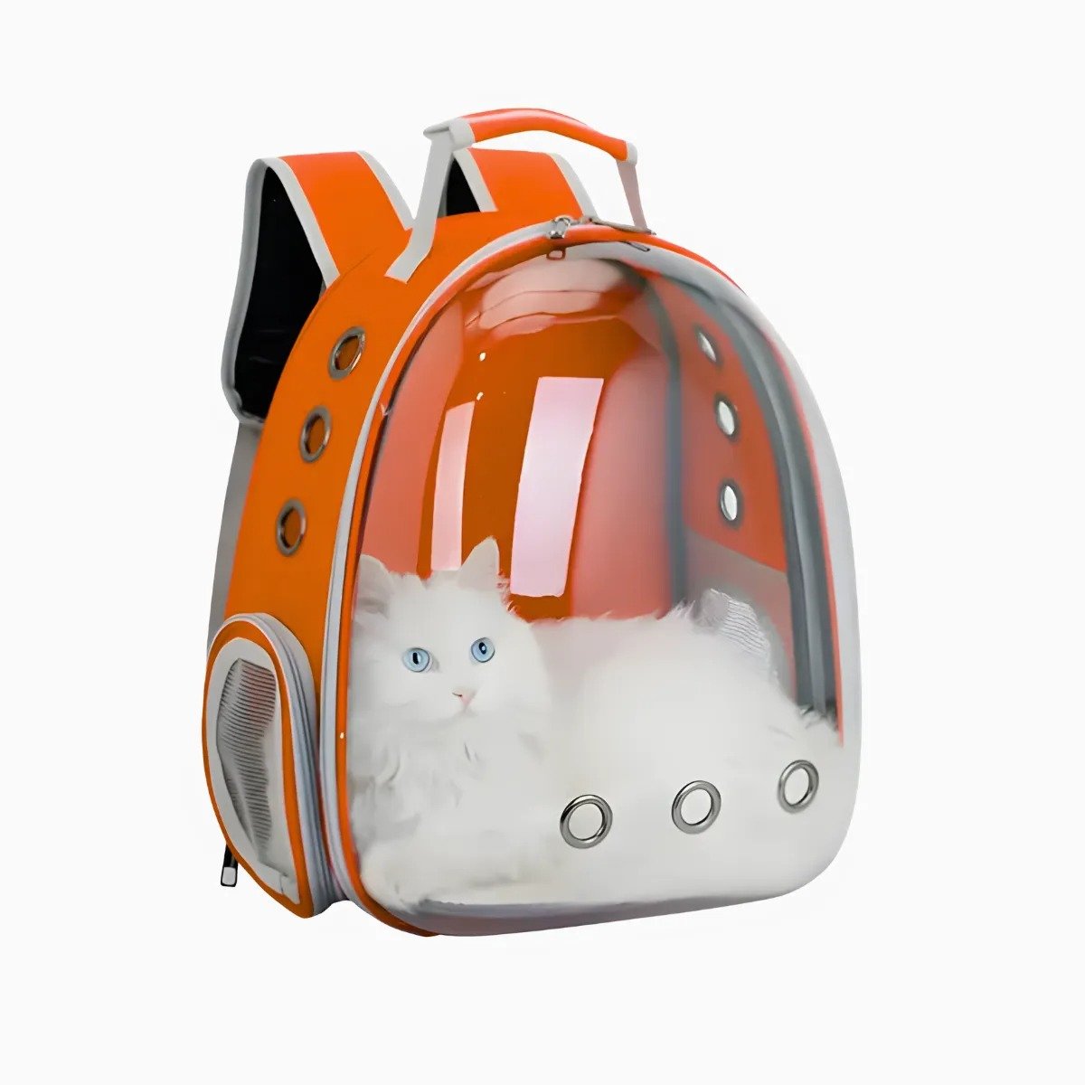 Mochila Pet Transporte Cães Gato Visão 360 Panorâmica Passeio Confortável: Cor:laranja