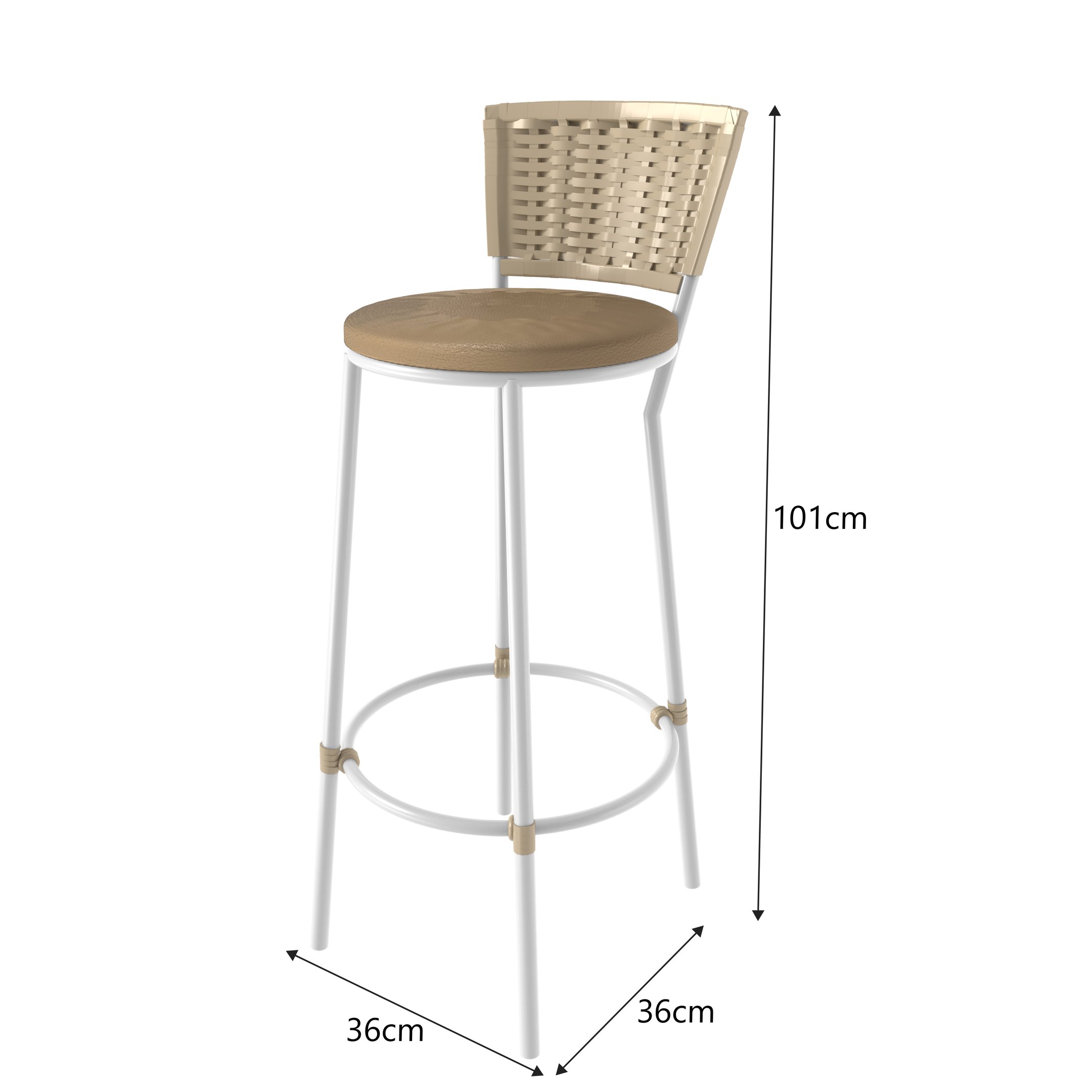 Conjunto 2 Banqueta Alta com Encosto Junco Cor Areia, Aço Carbono, Assento Estofado D28 - 3