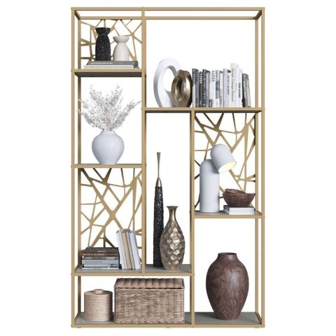 Estante Alta 6 Prateleiras P1057 122 Cm Arenas Dourado Pp Milani Store