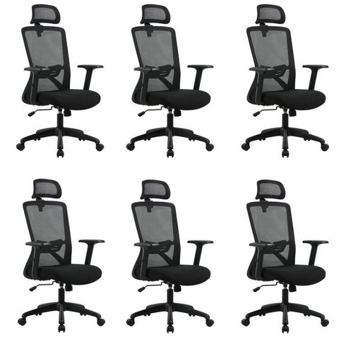 Kit com 6 Cadeiras para Escritório Presidente NR17 Office Dallas Preto Rivatti