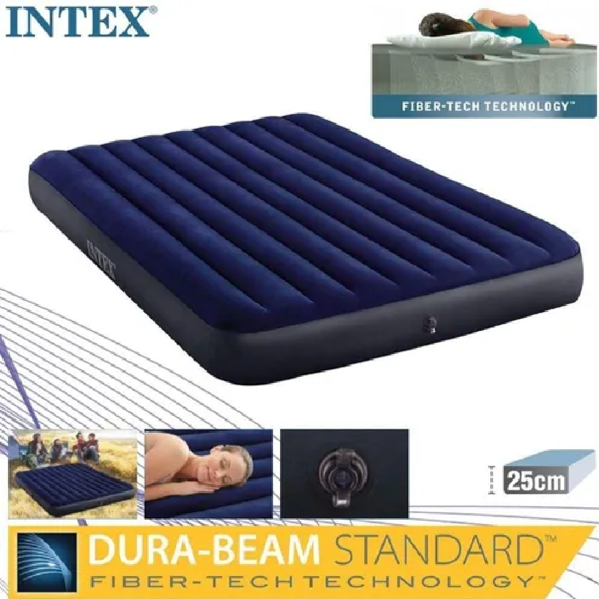 Colchão Inflável Casal Intex Fiber Tech 191x137x25cm:azul - 8