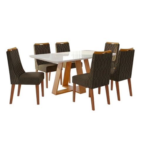 Conjunto Sala de Jantar Mesa Tampo em Vidro 1,60m Maria 6 Cadeiras Bel