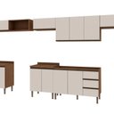 Ver imagem 2 de Cozinha Completa Modulada com Armário para Área de Serviço/Lavanderia Integrada Bege/Ébano/Off White