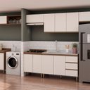Ver imagem 1 de Cozinha Completa Modulada com Armário para Área de Serviço/Lavanderia Integrada Bege/Ébano/Off White
