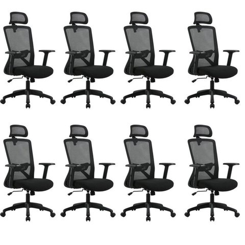 Kit com 8 Cadeiras para Escritório Presidente NR17 Office Dallas Preto Rivatti