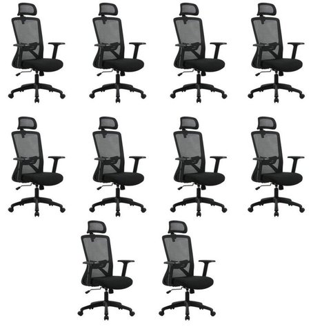 Kit com 10 Cadeiras para Escritório Presidente NR17 Office Dallas Preto Rivatti