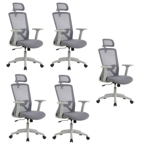 Kit com 5 Cadeiras para Escritório Presidente NR17 Office Dallas Cinza Rivatti