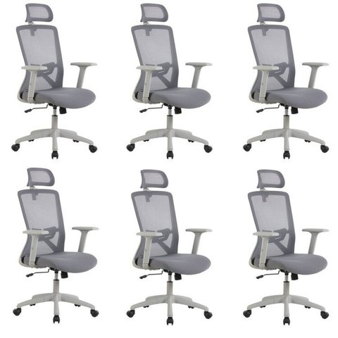 Kit com 6 Cadeiras para Escritório Presidente NR17 Office Dallas Cinza Rivatti