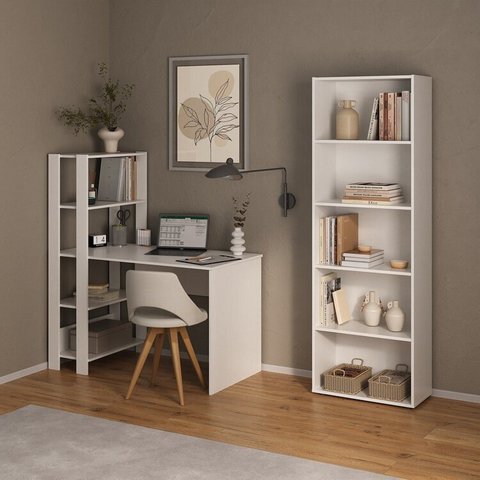 Conjunto 2 Peças com Escrivaninha Match e Estante para Livros 5 Prateleiras Branco