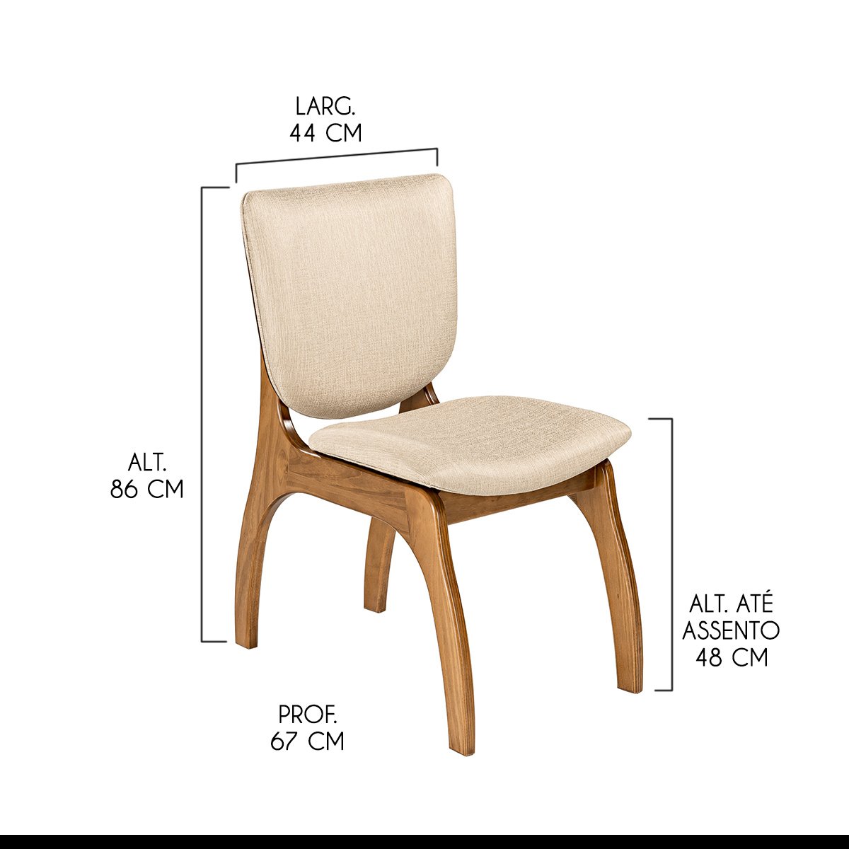 Kit 4 Cadeiras Estofadas para Cozinha 44 x 86 Cm Irlanda Madeira Maciça Imbuia Linho Bege M58 - RMI - 3