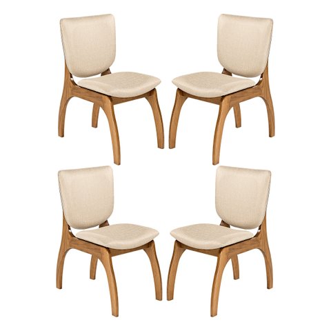 Kit 4 Cadeiras Estofadas para Cozinha 44 x 86 Cm Irlanda Madeira Maciça Imbuia Linho Bege M58 - RMI
