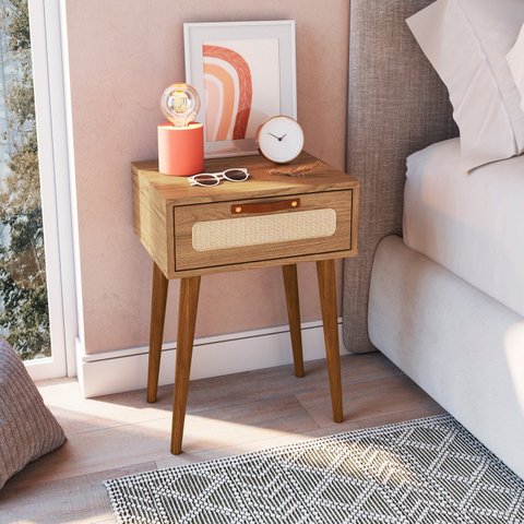 Mesa Cabeceira para Quarto com 1 Gaveta Retrô Marrom