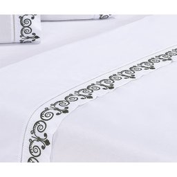 Lençol de Cama Padrão Casal Atenas Branco e Verde Petróleo 4pç - 2