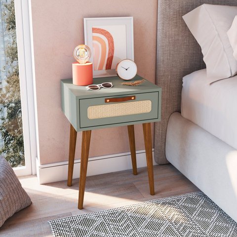 Mesa Cabeceira para Quarto com 1 Gaveta Retrô Verde