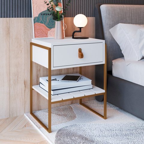 Mesa Cabeceira para Quarto com 1 Gaveta James Branco