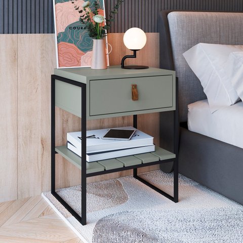 Mesa Cabeceira para Quarto com 1 Gaveta James Verde