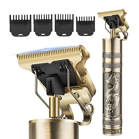 Máquina de Cortar Cabelo Dragão Dourado Profissional com Kit Completo de Acessórios:dourado/único/un