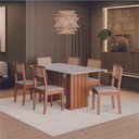 Ver imagem 2 de Conjunto de Mesa Sala de Jantar Ripada Tampo com Vidro 1,60m 6 Cadeiras Santiago Dobuê Madeirado/