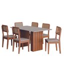 Ver imagem 1 de Conjunto de Mesa Sala de Jantar Ripada Tampo com Vidro 1,60m 6 Cadeiras Santiago Dobuê Madeirado/