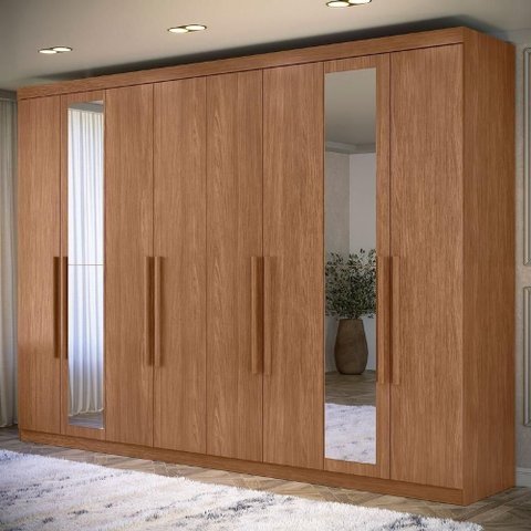 Guarda Roupa Casal Vortex Jatobá S01 8 Portas 4 Gavetas MDP com Espelho Jatoba Mpozenato 239cm