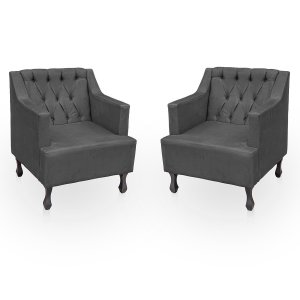 Kit 2 Poltronas para Sala de Estar Clássica Confortável e Reforçada Suede Elizabeth:cinza Chumbo